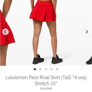 Lululemon Pace Rival Skirt (Tall) *4 way Stretch 15” in Dark Red size 14
